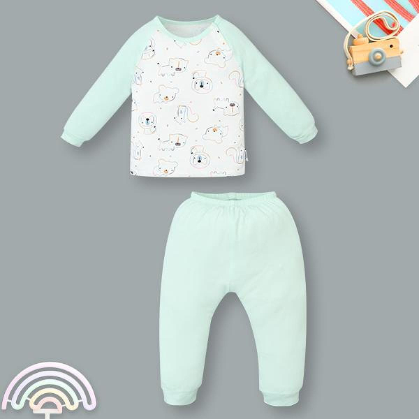 Bộ tay dài raplan cài vai BabyMommy 421025 màu xanh mint